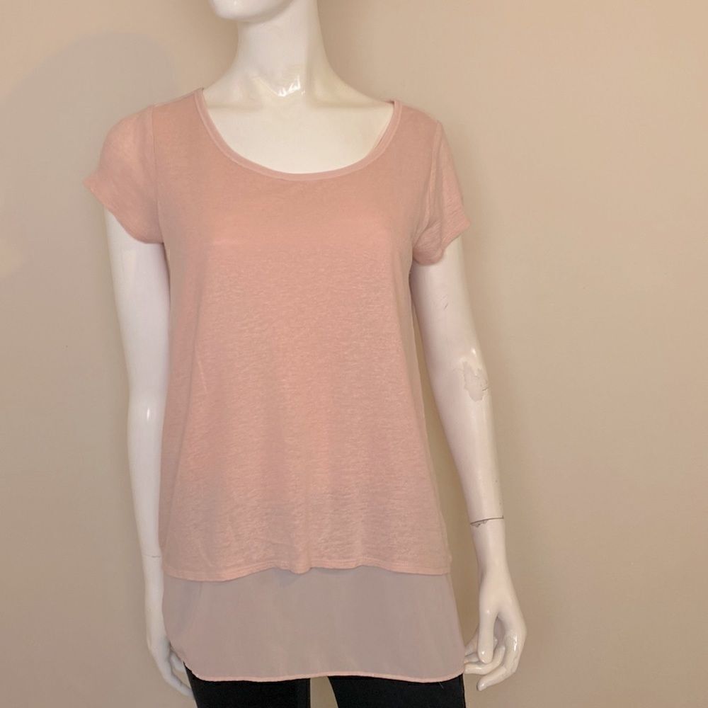 Lucky Brand Top Peachy Pink with cross cross back and chiffon underlining M